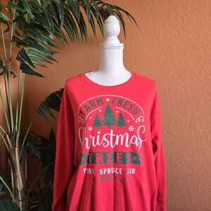 3/$25 Time Christmas Sweatshirt Crewneck XL Super Soft Red Green Tree Farm